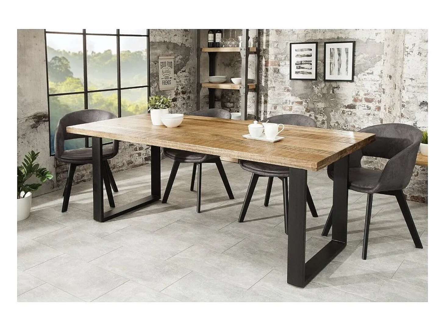 Mesa de comedor LODEN 200 cm – Tablero de madera maciza de mango y patas de metal negro