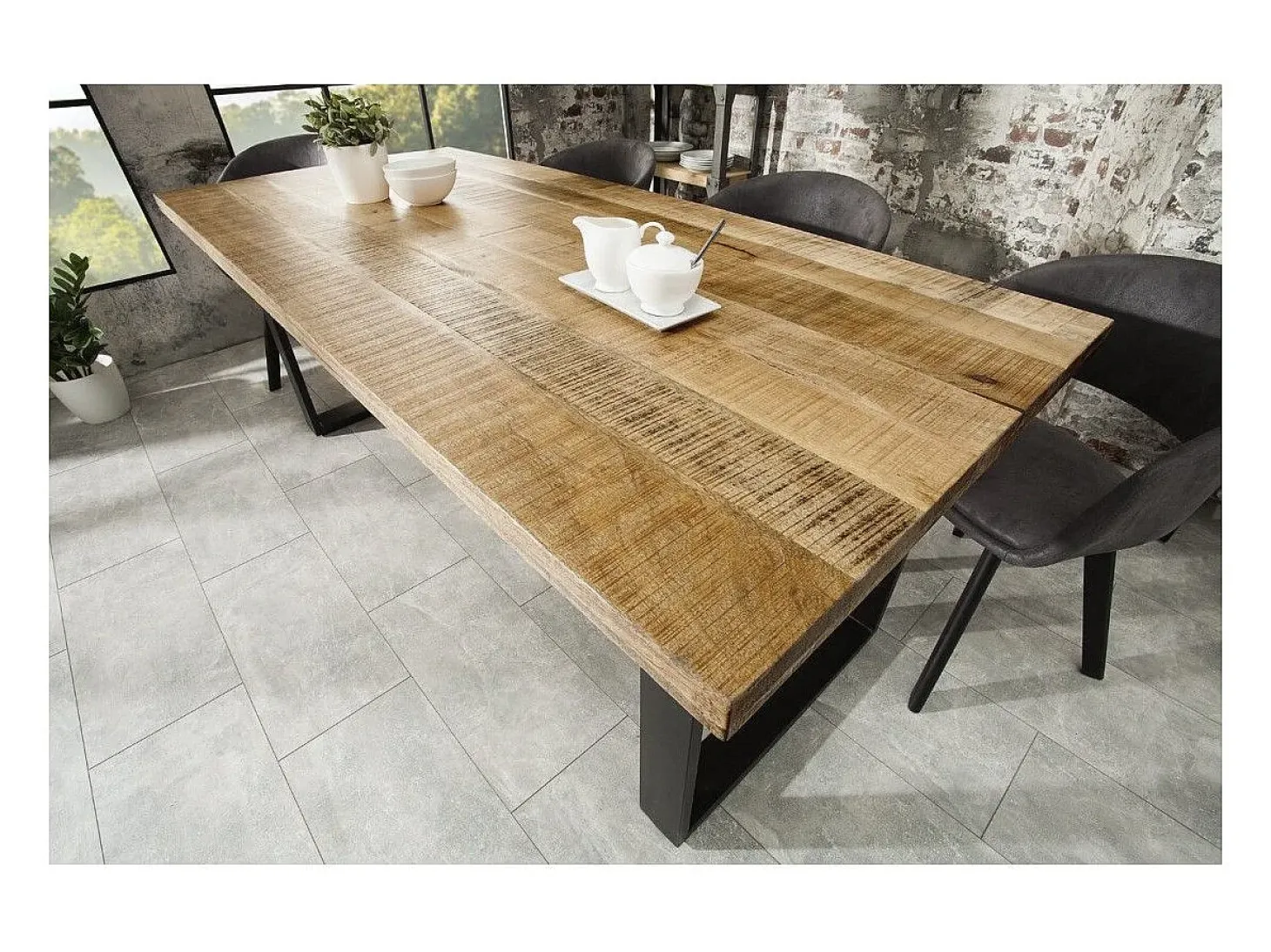 Mesa de comedor LODEN 200 cm – Tablero de madera maciza de mango y patas de metal negro