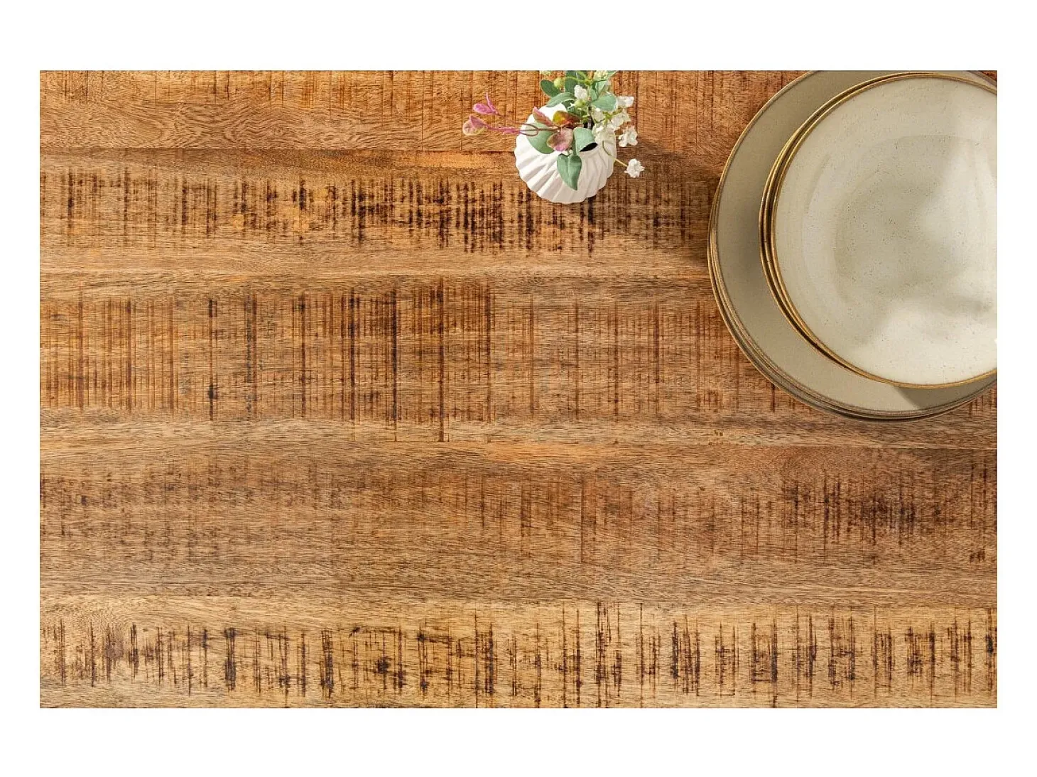 Mesa de comedor LODEN – Madera maciza de mango barnizada – 240 cm – Estilo industrial
