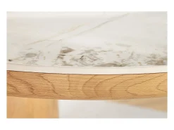 Mesa de comedor LUMEA – Ovalada 200 cm – Efecto mármol blanco – Pie ancho – Estilo contemporáneo