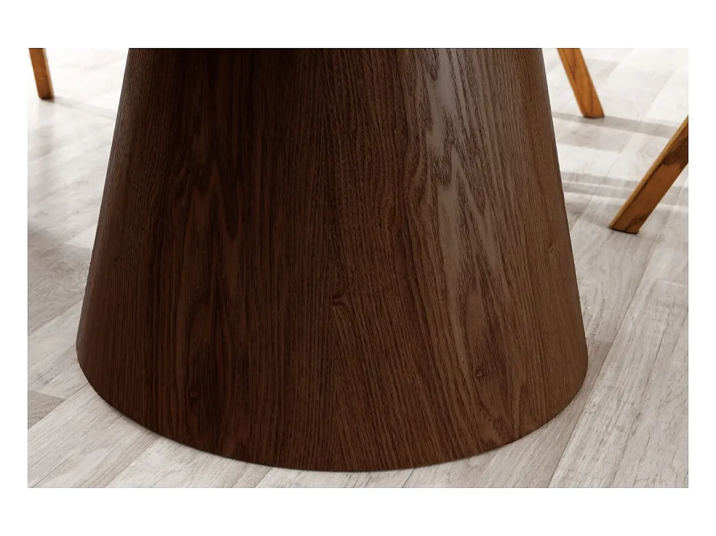 Mesa de comedor LUMEA – Redonda 120 cm – Tablero de cerámica efecto mármol blanco – Pie de madera maciza – Estilo contemporáneo