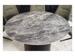 Mesa de comedor LUMEA – Redonda 120 cm – Efecto mármol gris oscuro – Pie central ancho – Estilo contemporáneo