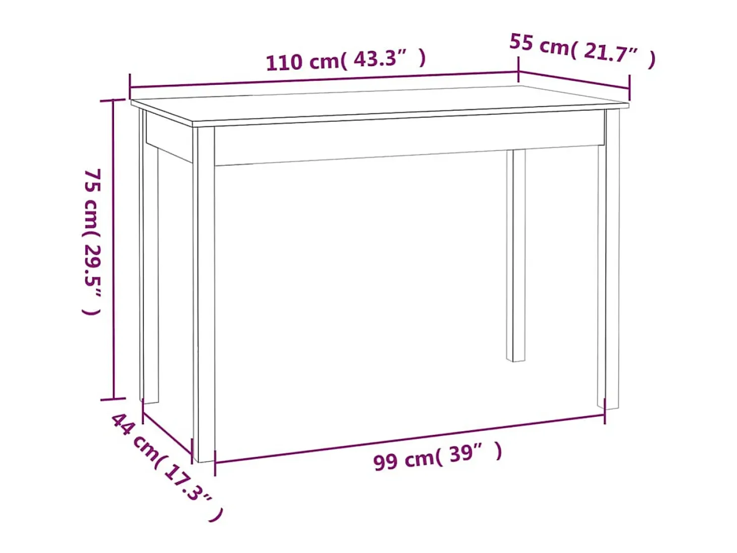 Mesa de comedor madera maciza de pino blanca 110x55x75 cm