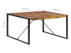 Mesa de comedor madera maciza con acabado sheesham 140x140x75cm