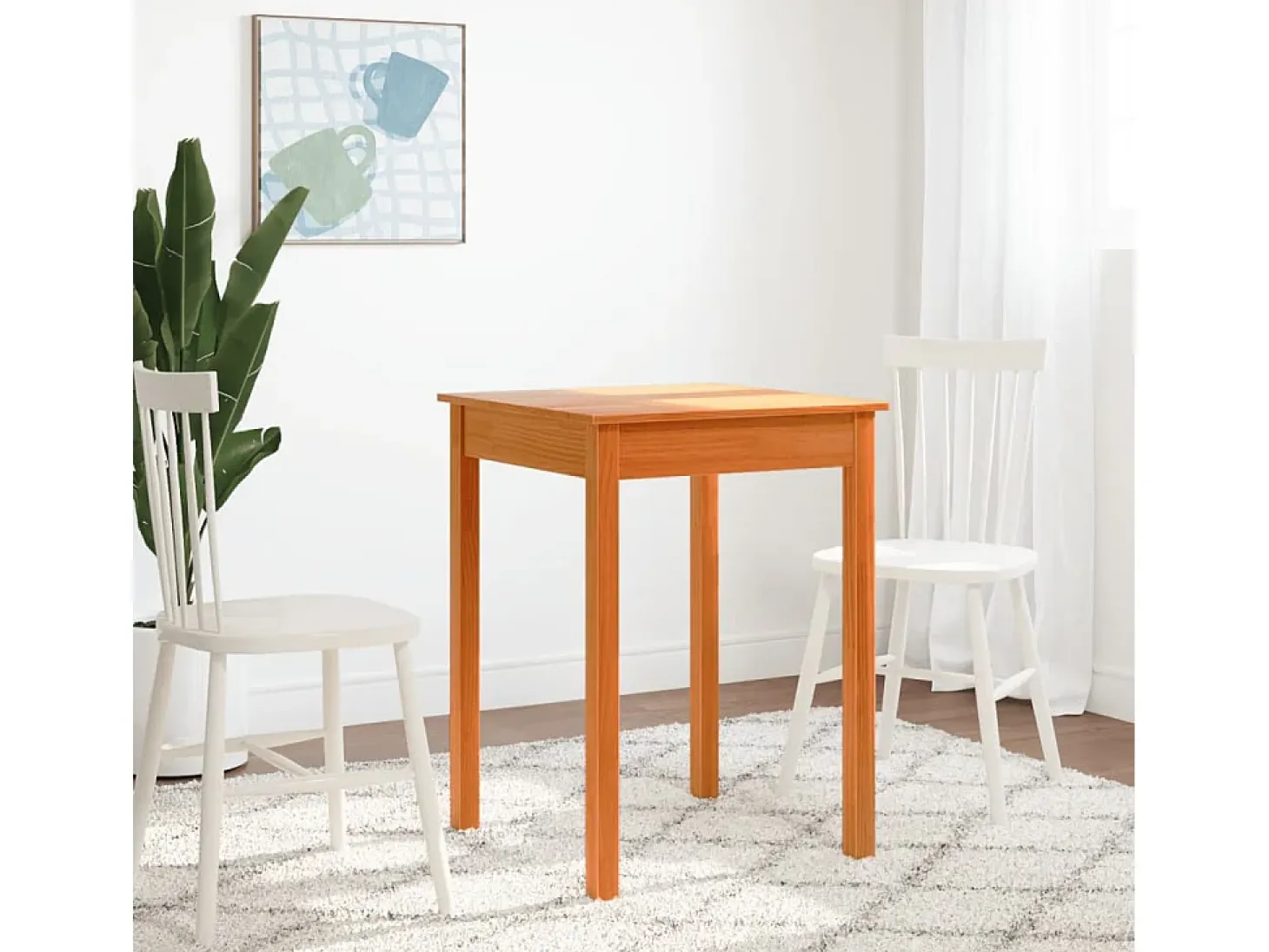 Mesa de comedor madera maciza de pino marrón cera 55x55x75 cm ES383806