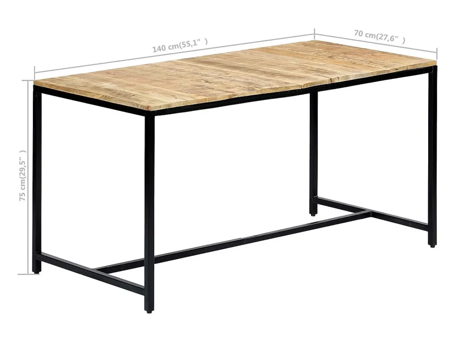 Mesa de comedor madera maciza de mango en bruto 140x70x75 cm