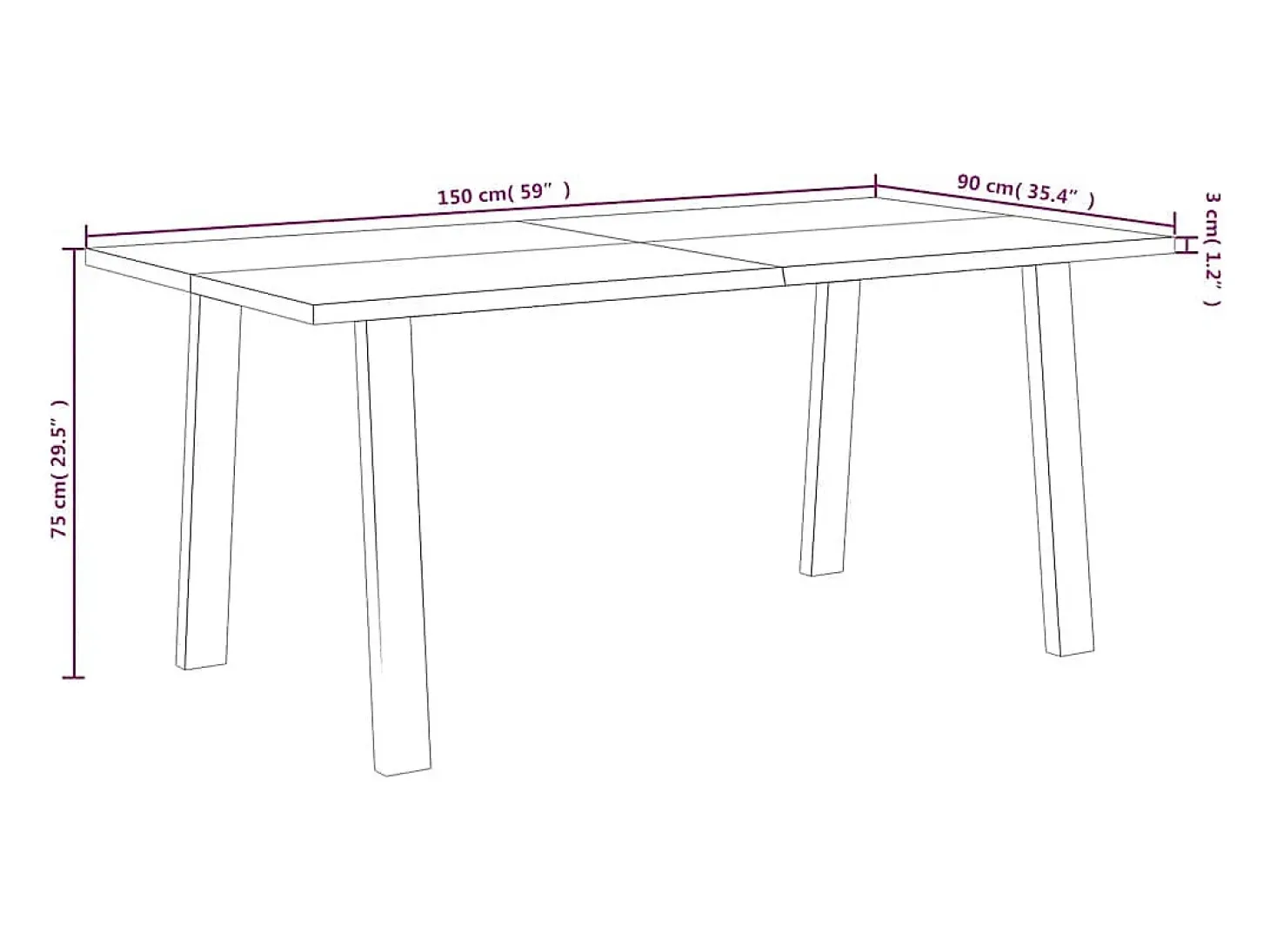 Mesa de comedor madera maciza de acacia 150x90x75 cm
