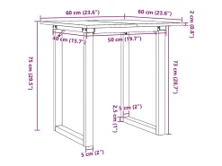 Mesa de comedor marco O madera maciza pino y acero 60x60x75 cm