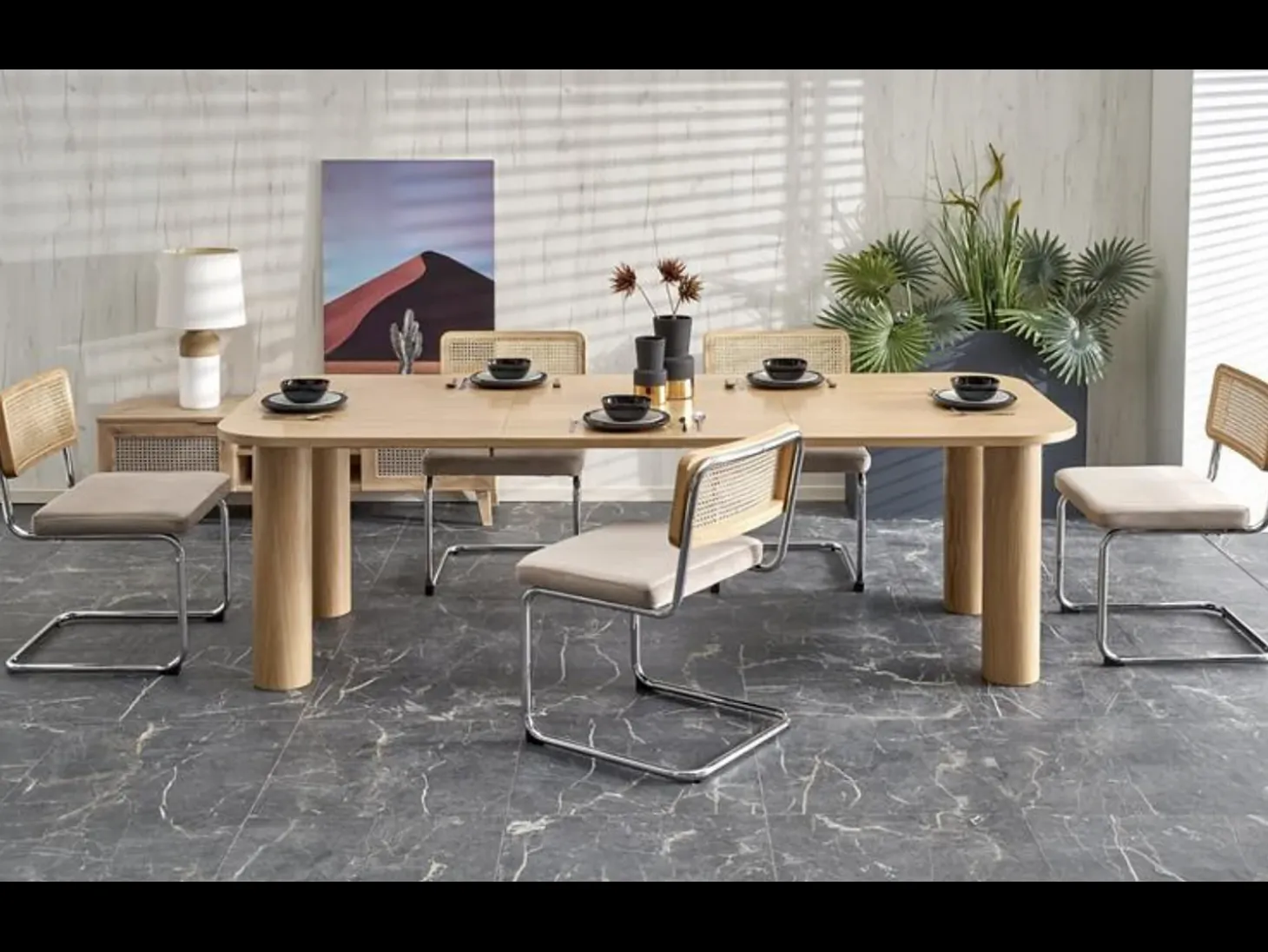 Mesa de comedor Marthe extensible chapada en roble 160-240cm
