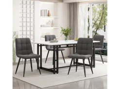 Mesa de comedor moderna de lujo para 6 personas - Estructura de metal resistente - Madera - Color negro (140 x 80 cm)
