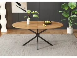 Mesa de comedor moderna, diseño limpio, MDF, color natural, con patas de metal, ovalada, para 4-6 personas (L120 x P80 x H75,5 cm)
