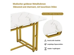 Mesa de comedor moderna, MDF, patas de metal dorado, 120x70x74 cm