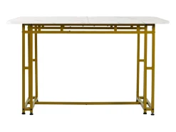Mesa de comedor moderna, MDF, patas de metal dorado, 120x70x74 cm