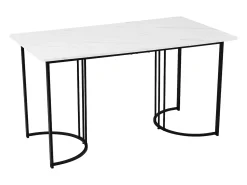 Mesa de comedor moderna 140x80cm, MDF blanco con patas de metal dorado, tablero de mármol (140x80x75 cm)