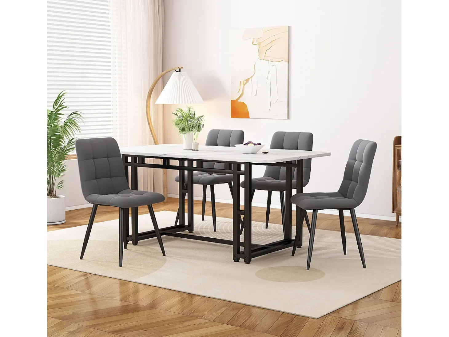 Mesa de comedor moderna y lujosa para 6 personas - Estructura de metal resistente - Madera - Color negro (120 x 70 cm)