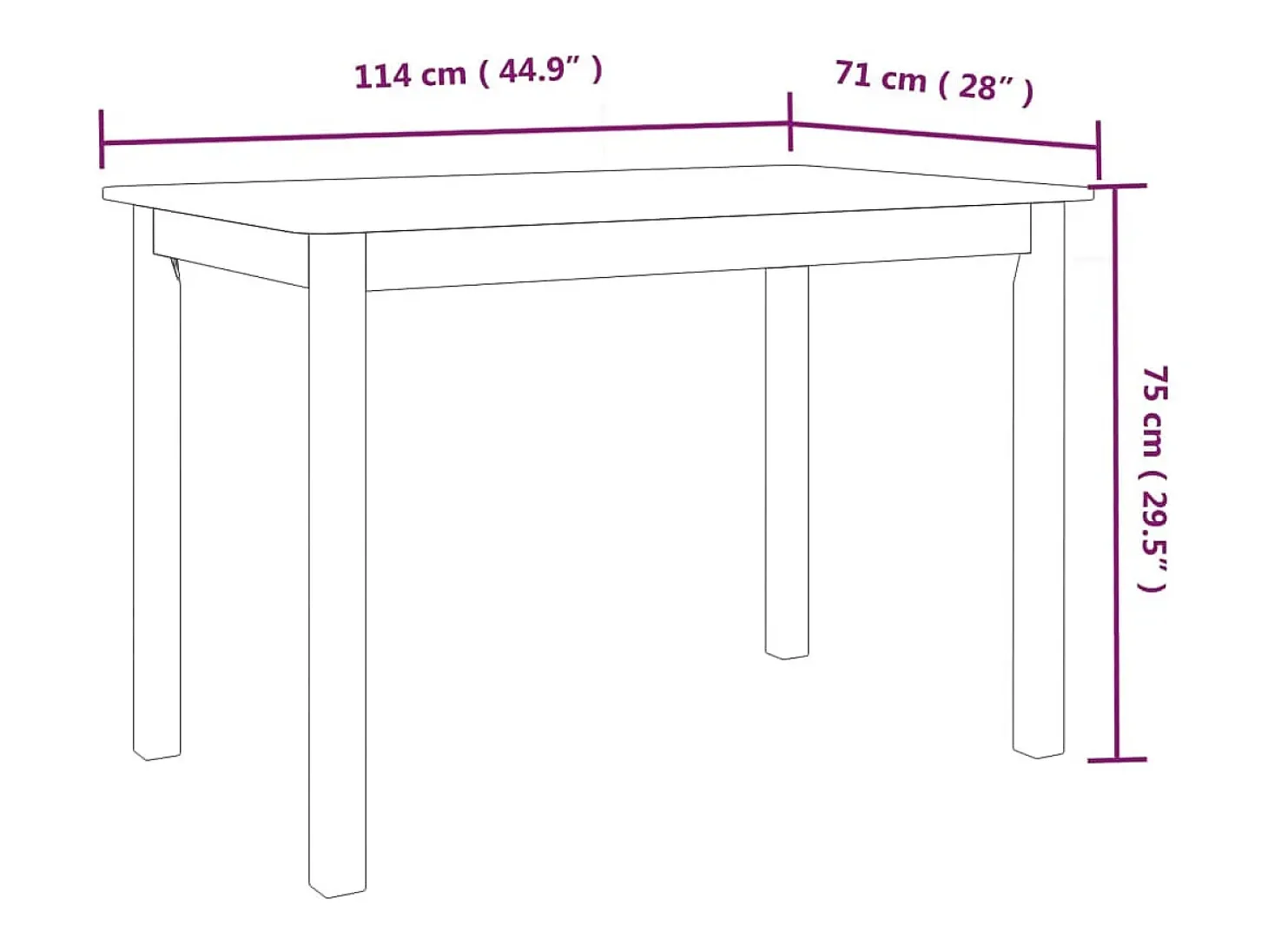 Mesa de comedor negra 114x71x75 cm Madera maciza de caucho