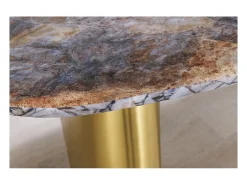 Mesa de comedor NERA – Ovalada 200 cm – Tablero de mármol gris – Patas de metal dorado – Estilo chic