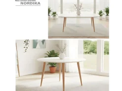 Mesa de comedor Nordika extensible forma redonda blanco/haya 100-140-180 cm Adec