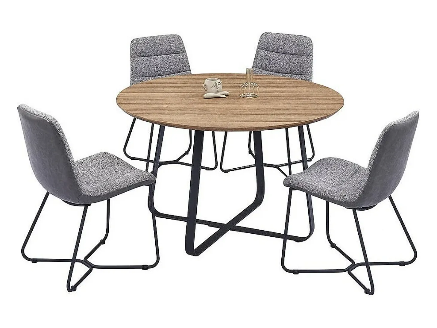 Mesa de comedor NOVES – Redonda diámetro 120 cm – Efecto madera y patas negras – Estilo moderno