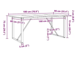 Mesa de comedor O-frame 180x90x75 cm madera maciza de pino acero