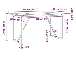 Mesa de comedor O-frame 140x80x75 cm madera maciza de pino acero