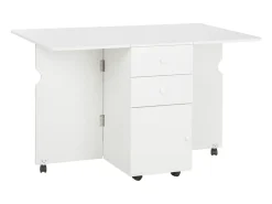 Mesa de comedor Oke Homcom plegable 2 cajones + 1 armario + ruedas blanco 75x35-120x80 cm