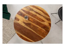 Mesa de comedor ORBO 80 cm – Tablero de madera de Sheesham barnizado y estructura de metal negro – Estilo industrial