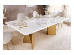 Mesa de comedor OREA - Rectangular - Mármol blanco y dorado - Patas de metal - Estilo chic y moderno