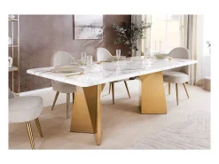 Mesa de comedor OREA - Rectangular - Mármol blanco y dorado - Patas de metal - Estilo chic y moderno