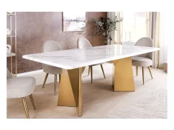Mesa de comedor OREA - Rectangular - Mármol blanco y dorado - Patas de metal - Estilo chic y moderno