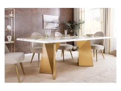 Mesa de comedor OREA - Rectangular - Mármol blanco y dorado - Patas de metal - Estilo chic y moderno