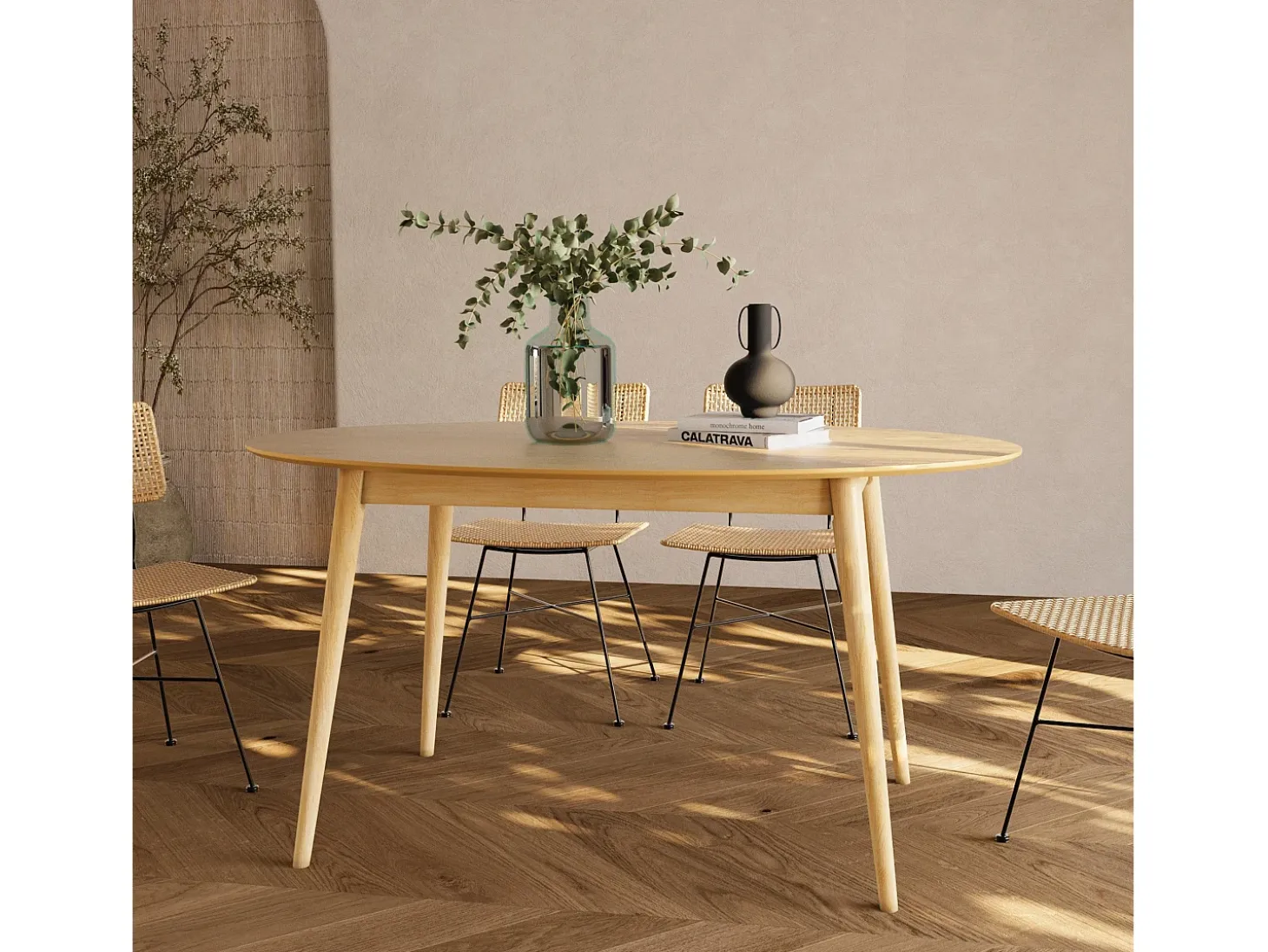 Mesa de comedor ovalada 150 cm en madera clara - Eddy