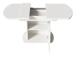 Mesa de comedor ovalada extensible - Mesa blanca con una puerta y tiradores dorados - con almacenaje