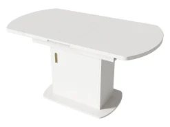 Mesa de comedor ovalada extensible - Mesa blanca con una puerta y tiradores dorados - con almacenaje