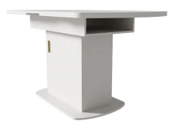 Mesa de comedor ovalada extensible - Mesa blanca con una puerta y tiradores dorados - con almacenaje