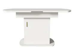 Mesa de comedor ovalada extensible - Mesa blanca con una puerta y tiradores dorados - con almacenaje