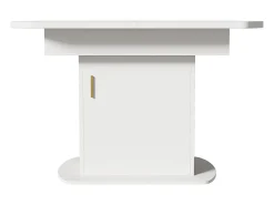 Mesa de comedor ovalada extensible - Mesa blanca con una puerta y tiradores dorados - con almacenaje