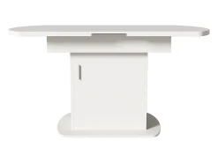 Mesa de comedor ovalada retráctil - con espacio de almacenamiento y mango plateado - Blanco