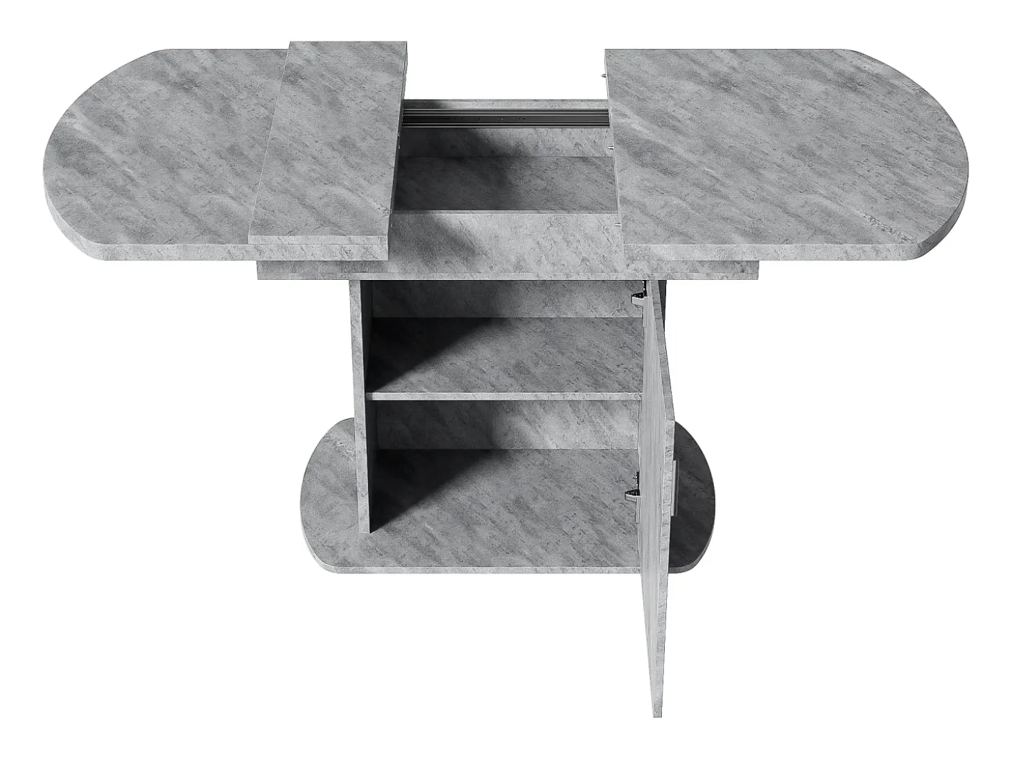 Mesa de comedor ovalada retráctil - con espacio de almacenamiento y mango plateado - Gris