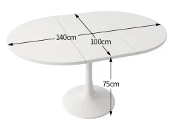 Mesa de comedor ovalada retráctil - 100/140 x 100 x 75 cm - MDF - Blanco