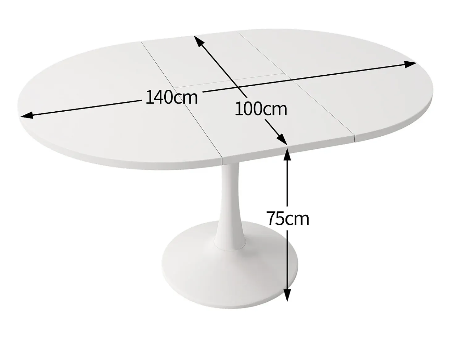 Mesa de comedor ovalada retráctil - 100/140 x 100 x 75 cm - MDF - Blanco