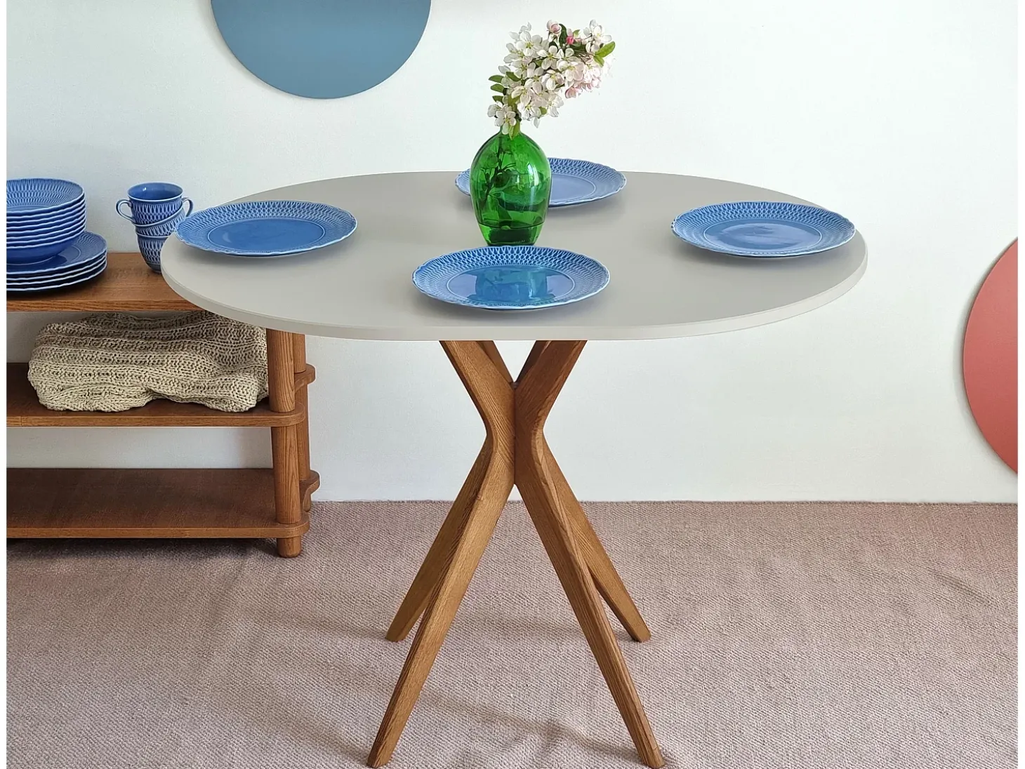 Mesa de comedor ovalada 75x100cm Jubi Blanco Tiza Roble