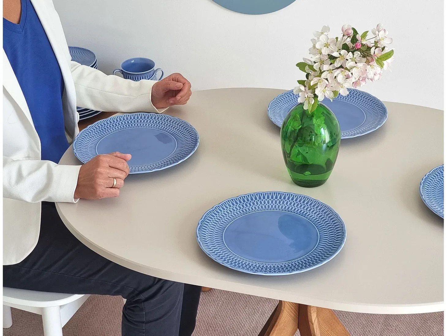 Mesa de comedor ovalada 75x100cm Jubi Blanco Tiza Roble