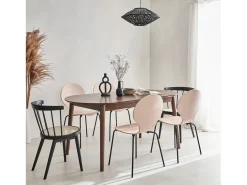 Mesa de comedor ovalada y extensible de 6 a 8 plazas nogal