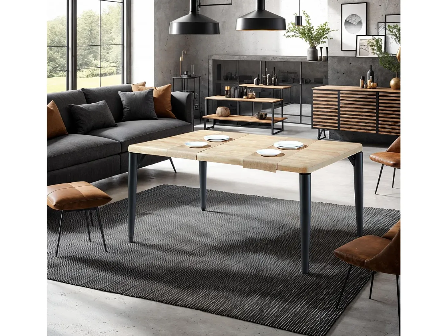 Mesa de comedor Padma 160 Negro - Roble