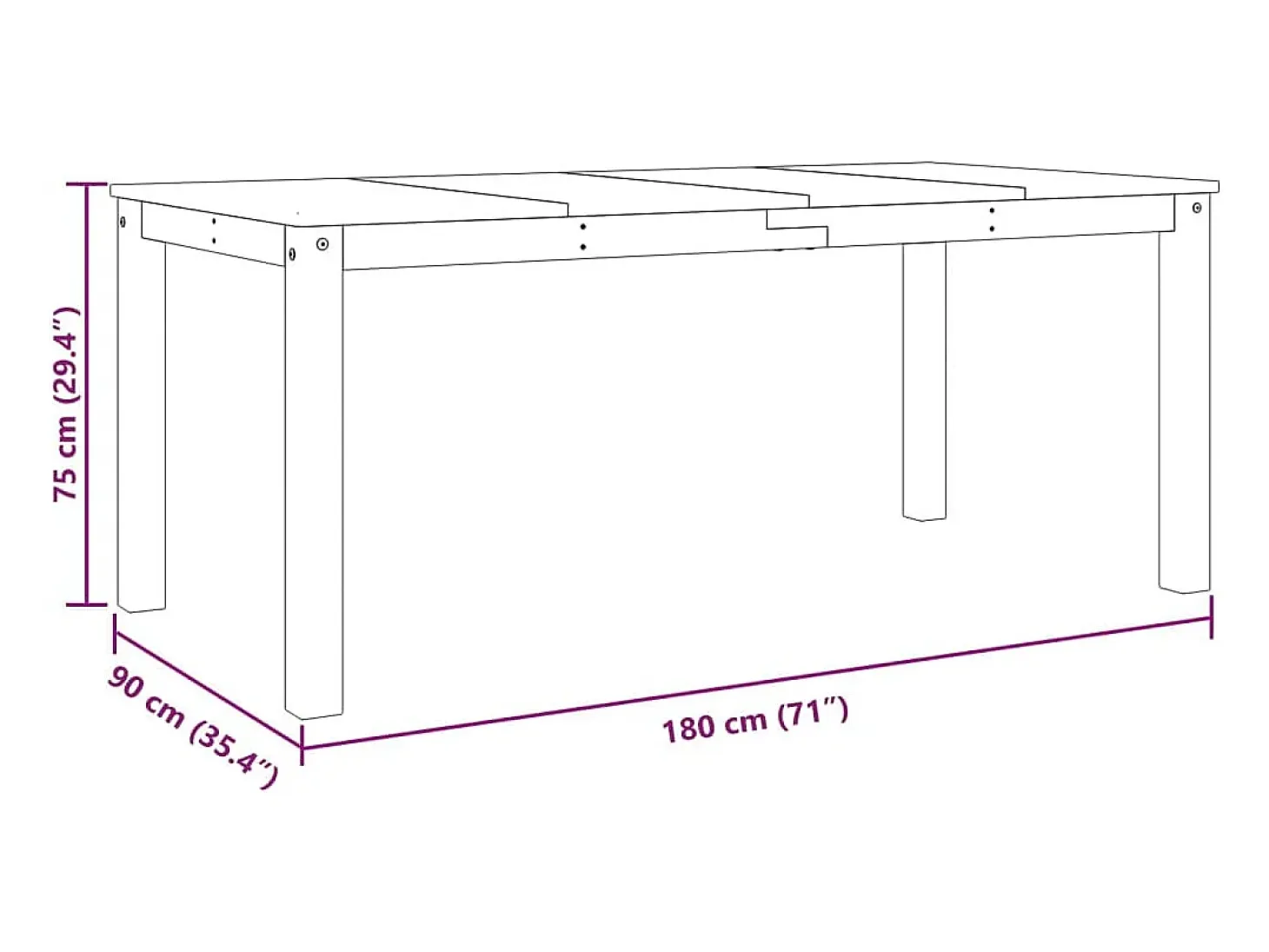 Mesa de comedor Panama madera maciza de pino 180x90x75 cm