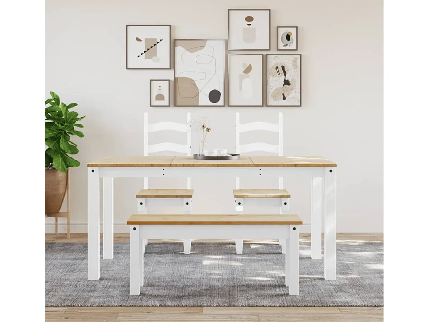 Mesa de comedor Panama madera maciza pino blanco 160x80x75 cm ES388002