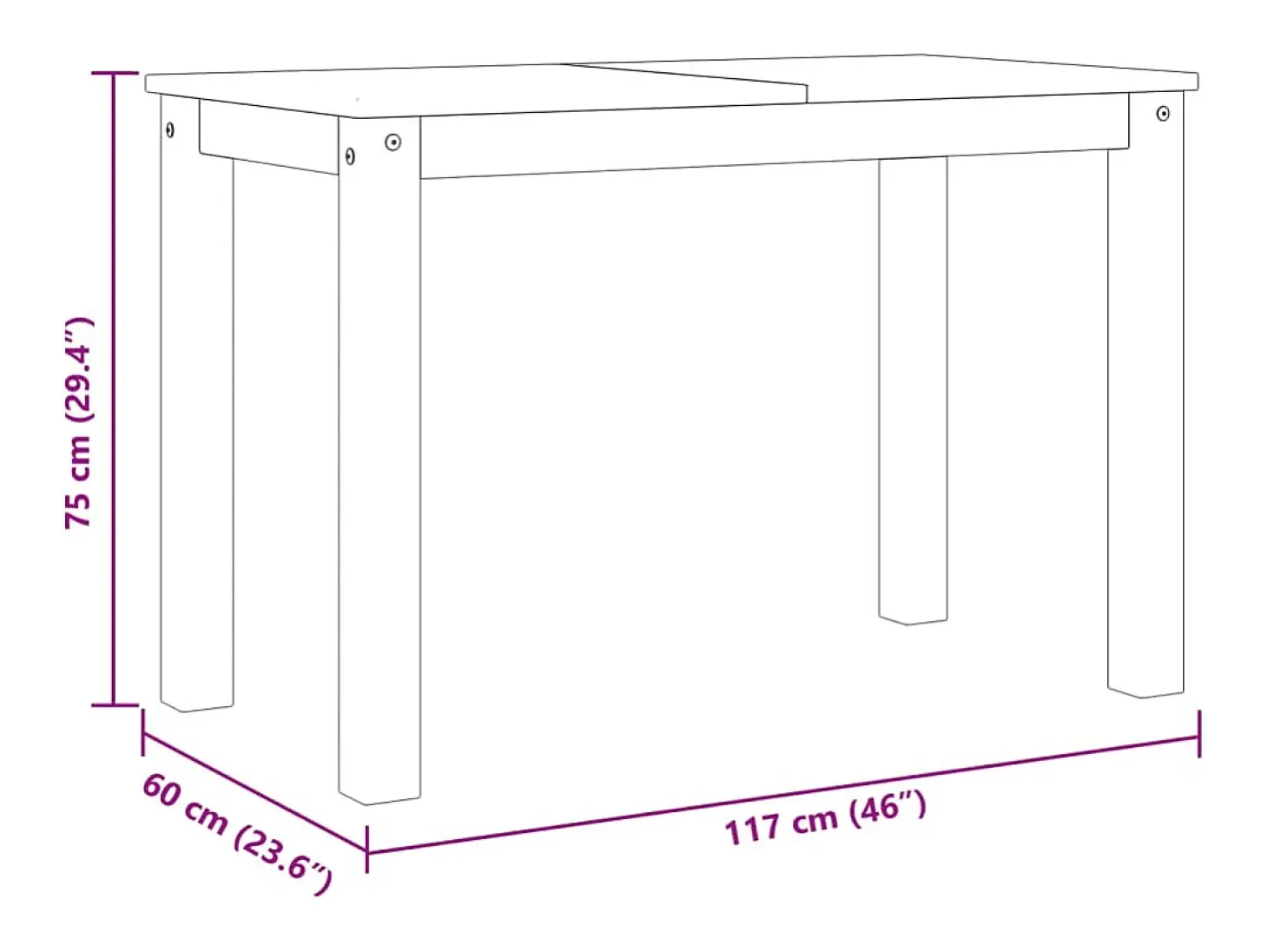Mesa de comedor Panama madera maciza de pino 117x60x75 cm