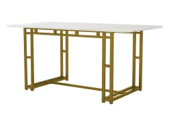 Mesa de comedor para 4 a 6 cubiertos con diseño de mármol - MDF + patas de metal dorado - blanca