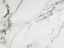Mesa de comedor para 8 comensales de vidrio templado y cerámica - Efecto mármol blanco y dorado - GOLDENA